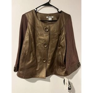 Nygard Collection Gold Studs Collared Leather & Knit Front Zip Jacket - Womens M